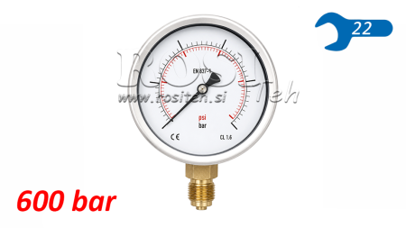 MANOMETRI DN100 VERTIKAALI 0 - 600 BAR - 1/2