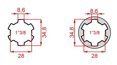 PTO ADAPTER FROM 1-3/8 TO 1-3/8 (150 mm)