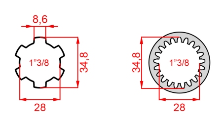 KARDANOVÝ ADAPTÉR Z 1-3/8 (21 DRÁŽEK) NA 1-3/8 (150 mm)