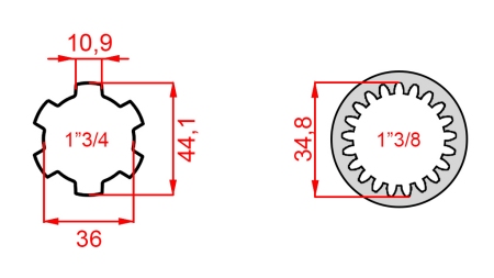 KARDANOVÝ ADAPTÉR Z 1-3/8 (21 DRÁŽEK) NA 1-3/4 (150 mm)