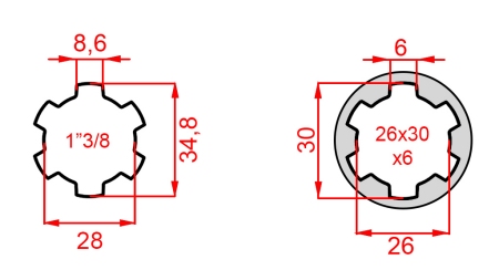 KARDANOVÝ ADAPTÉR Z 26x30x6 (6 DRÁŽOK) NA 1-3/8 (140 mm)