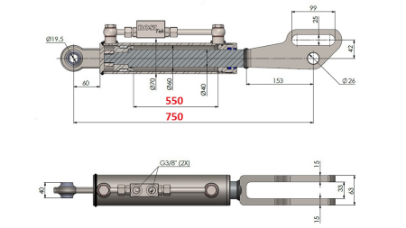 2TON. HYDRAULISK LUTNINGSREGLERARE MED LEDLAGER 60/40-200 (550MM-750MM)