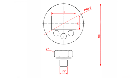 DIGITALNI MANOMETER DN63 VERTICAL 0 - 600 BAR - 1/4