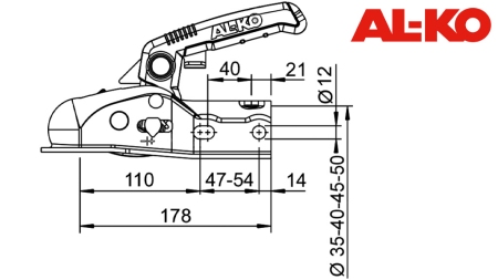 GANCIO DI TRAINO AL-KO AK-270 PER RIMORCHIO AUTO RONDO Φ35/40/45/50 2.700KG