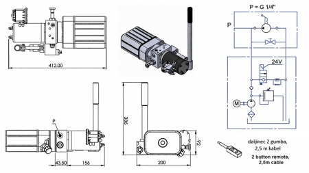 UNITÀ DI POTENZA IDRAULICA MINI 24V DC - 0.8KW = 0.5CC - 1.5 LITRI - UNITÀ A CORSO SINGOLO (PVC) CON POMPA MANUALE