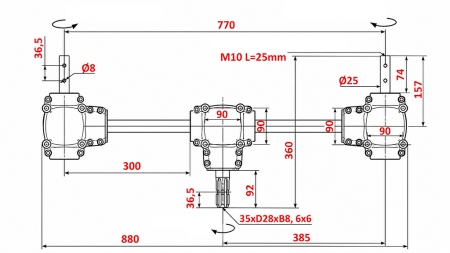 HAJTÓMŰKÉSZLET 1:1,35 (22HP-16kW) TRÁGYASZÓRÓHOZ L:770 - ALU