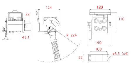 MULTI-FASTER KUPPLUNG 3-WEGE BSP 1/4 MOBILER TEIL (EINHEBEL)