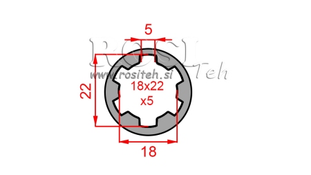 KARDANADAPTERI HOLKKI 18x22x5 (6 URAA) (50 mm)