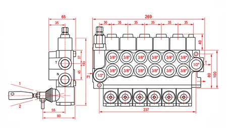 HYDRAULINEN KÄSIVENTTIILI – 6-LOHKOINEN SUUNTAVENTTIILI 6xR40 ECO