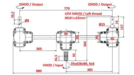 SADA REDUKTORŮ 1:1.35 (22HP-16kW) PRO TROJITÝ PŘEVOD L:770