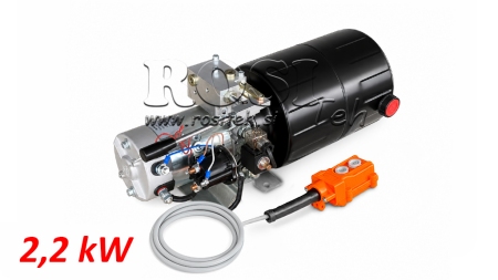 MINI HIDRAULIKUS EGYSÉG 24V DC - 2,2kW = 2,1cc - 8 világító - egyirányú egység KÉZI SZIVATTYÚVAL