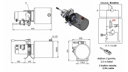 MINI AGGREGATO CILINDRICO 24V DC - 2,2kW = 2,1cc - 8 lit - montaggio unidirezionale CON POMPA A MANO