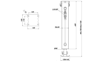 HYDRAULIKSTÜTZBEIN - DOPPELWIRKEND 2,5 TON 420mm (90x90x600)
