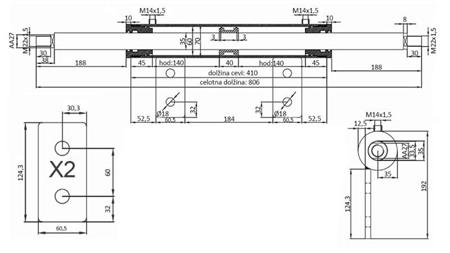 STEERING CYLINDER DOUBLE-SIDED 60/35-250