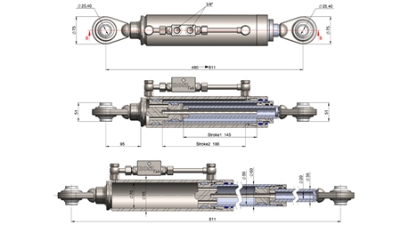 TELESKOPSKA HIDRAVLIČNA POTEZNICA STANDARD - 2 KAT. 480-811mm (45-95HP)((25,4/25,4)