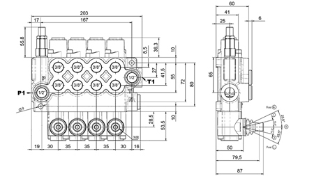 MANUAALINEN HYDRAULINEN VENTTIILI MONOBLOKKI 4xZ50