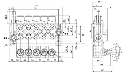 MANUAALINEN HYDRAULINEN VENTTIILI MONOBLOKKI 5xZ50