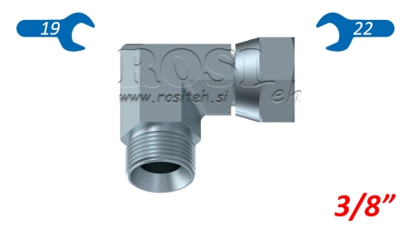 COUDE HYDRAULIQUE 90° BSP COURT ÉCROU ROTATIF-MÂLE 3/8