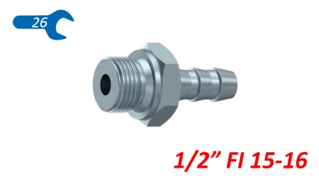 HYDRAULICKÁ PRÍPOJKA SAMEC 1/2 PRE GUMENÚ HADICU Ø15–16