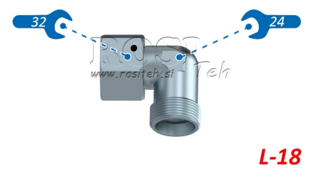 HIDRAVLIČNO KOLENO 90° L-18 Z VRTLJIVO MATICO M26x1,5