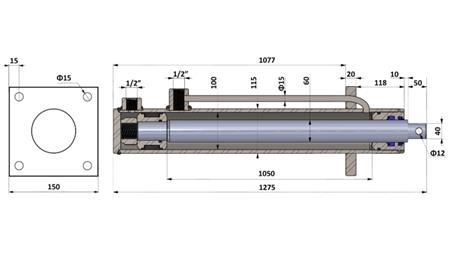 CILINDRO IDRAULICO CON PIASTRA DI MONTAGGIO 100/60-1050 CON TUBI