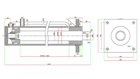 HYDRAULISK SYLINDER FOR VEDKLØYVER MED MONTERINGSPLATE100/60-1050 - ØVRE TILKOBLING