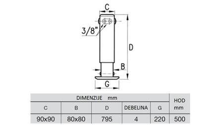 HÜDRAULINE JALGA KAHEPOOLNE 2.65 TONNI 500mm