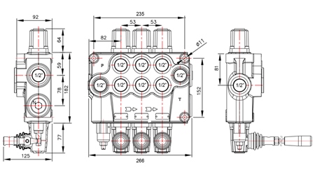 MANUAALINEN HYDRAULINEN VENTTIILI MONOBLOKKI 3xP120