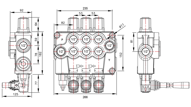 MANUAALINEN HYDRAULINEN VENTTIILI MONOBLOKKI 3xP120