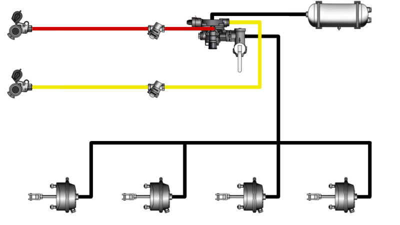 JUEGO DE FRENOS DE AIRE PARA REMOLQUE SISTEMA CIRCULAR DOBLE COMPLETO 4 CILINDROS