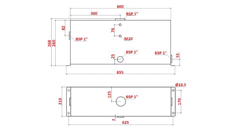 METAAL RESERVOIR 25 LITER CUBE 260x210x600mm