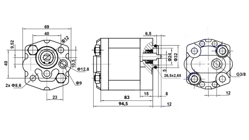 HYDRAULISK PUMPE 10C4.8X302 4.8 CC HØYRE