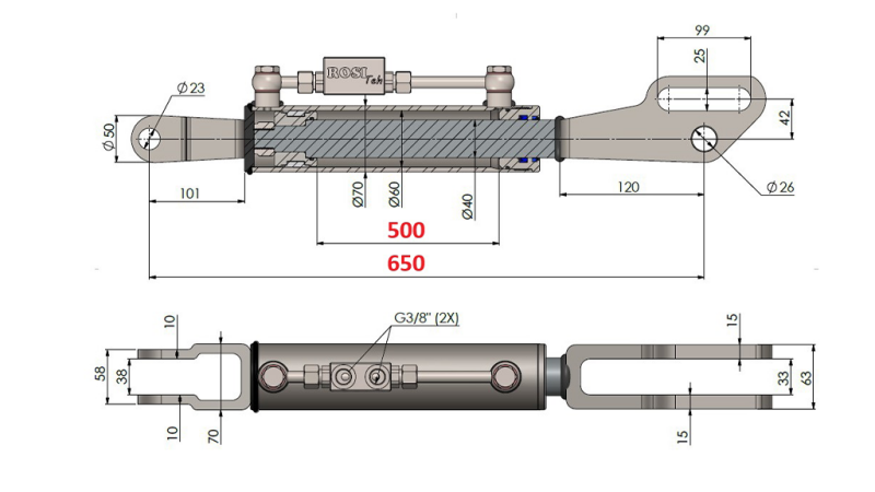 2TON. HYDRAULISK TOPPLENKE FORK 60/40-150 (500MM-650MM)