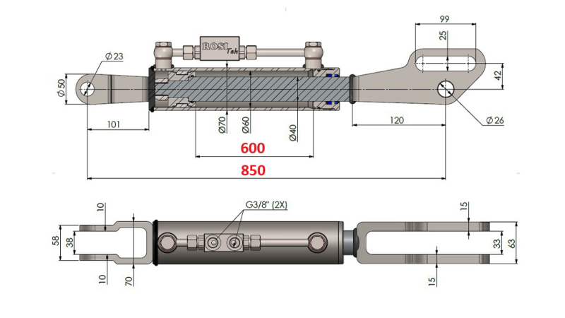 2TON. HYDRAULISCHE TOPLINK FORK 60/40-250 (600MM-850MM)