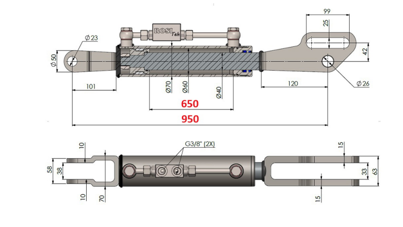 BRACCIO A 3 PUNTI DI SOLLEVAMENTO DA 2 TONNELLATE FORK 60/40-300 (650mm-950mm)