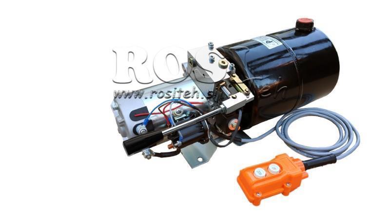 MINI AGGREGATO IDRAULICO 12V DC - 1.6kW = 2.1cc - 8 lit - assemblaggio unidirezionale CON POMPA MANUALE