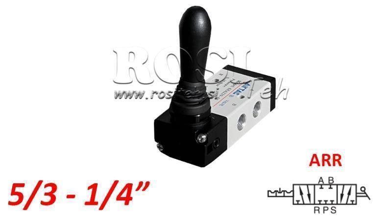 VÁLVULA MANUAL NEUMÁTICA 5/3 1/4 PRT-0852-ARR RETORNO MANUAL