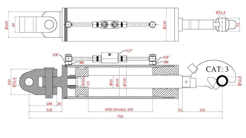 HYDRAULISK TREKKER SPESIAL - 4. KLASSE 115/50-250 (90-250HK)(32.4mm)