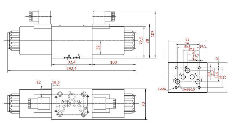VÁLVULA ELECTROMAGNÉTICA HIDRÁULICA KV-4/3 CETOP 5 12/24/230V N1