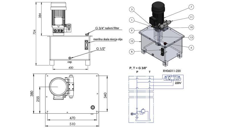 MINI HYDRAULIKAGGREGAT 380V AC (4 kW) - 8 cc - 12 lit/min - tank 40 lit
