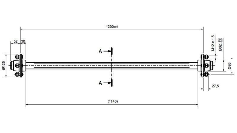 EJE PARA REMOLQUE 950 KG SIN FRENOS (1200 MM)