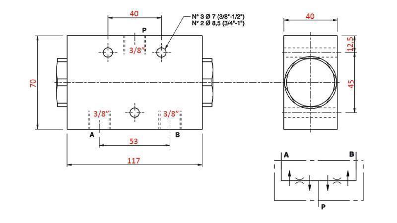 VALVOLA DI DISTRIBUZIONE IDRAULICA FLUSSO V1023 DFL 10-20 lit - 3/8 - 250 bar (max.300 bar) METALLO