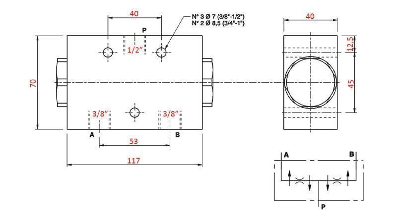 HYDRAULINEN JAKOVENTTIILI VIRTA V1027 DFL 60-80 lit - 3/8 - 250 bar (max.300 bar) METALLI