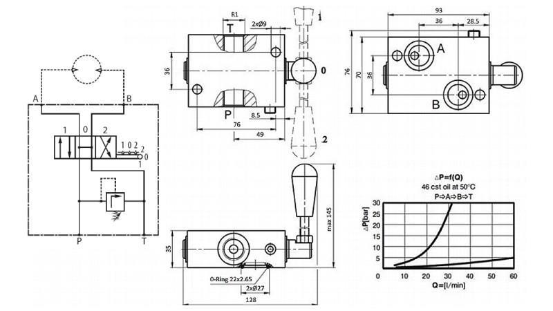 MANUELL VENTIL FOR HYDROMOTOR MP-MR-MH ÅPEN SENTER - 50lit