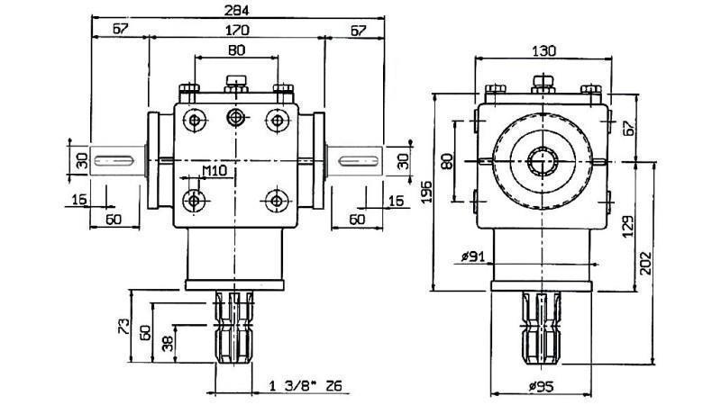 ENGRANAJE DE ÁNGULO PTO-R20T 1:2 (25HP-18kW)