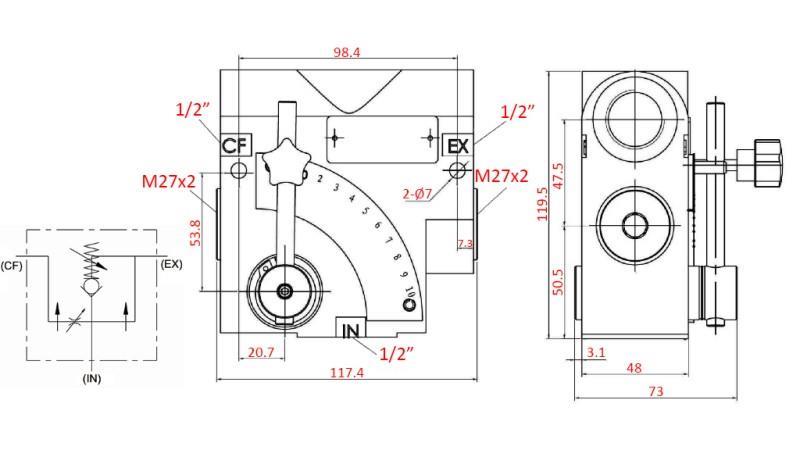 PRIORITY VALVE 1/2 WITH SCALE AND SAFETY VALVE 0-60lit, 0-200bar