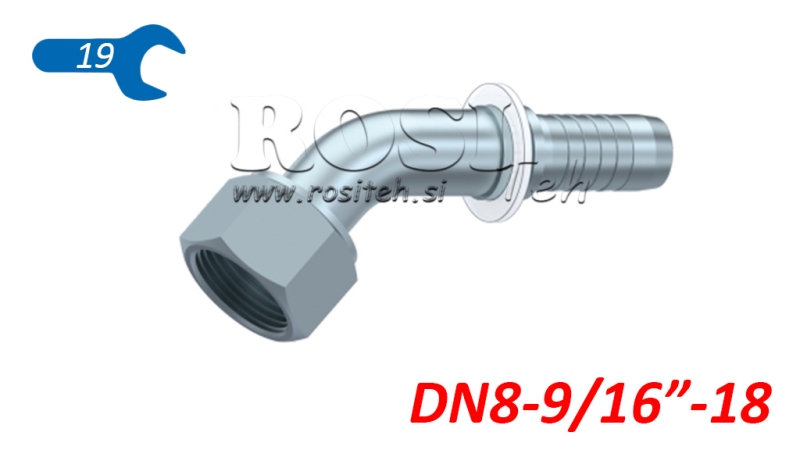 HYDRAULIC FITTING DKORFS FEMALE ELBOW 45° DN8-9/16-18