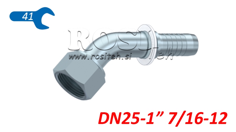 HYDRAULIC FITTING DKORFS FEMALE ELBOW 45° DN25-1 7/16-12