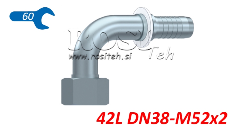 HIDRAVLIČNI PRIKLJUČEK DKOL 42 L ŽENSKI KOLENO 90 DN38-M52x2