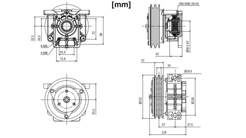 EMBRAGUE MAGNÉTICO ELÉCTRICO 12V PARA BOMBA GR.2 dimensiones